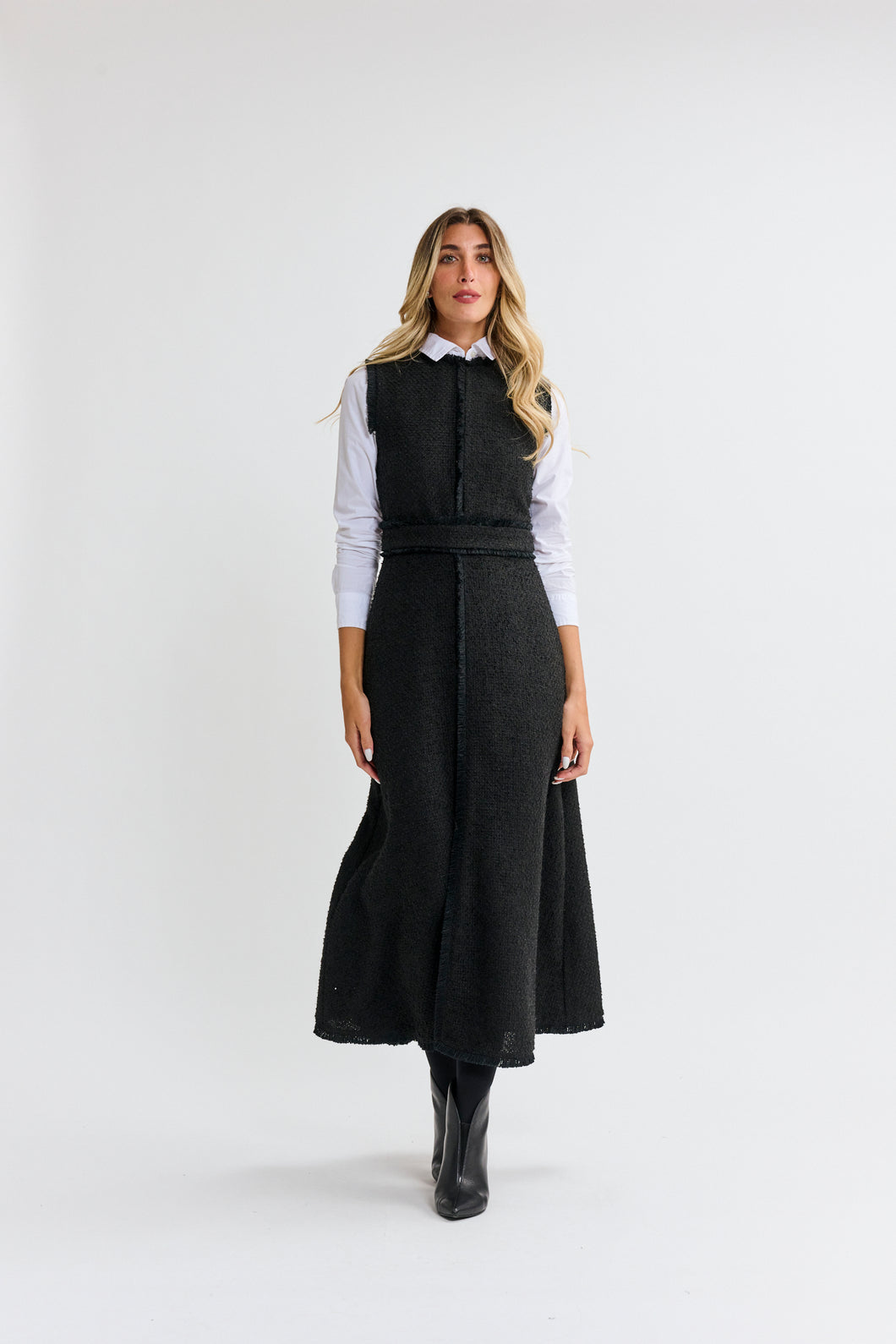 MW Black Tweed Waisted Jumper 074131