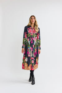 MW Black Satin w Vivid Floral Dress 074132