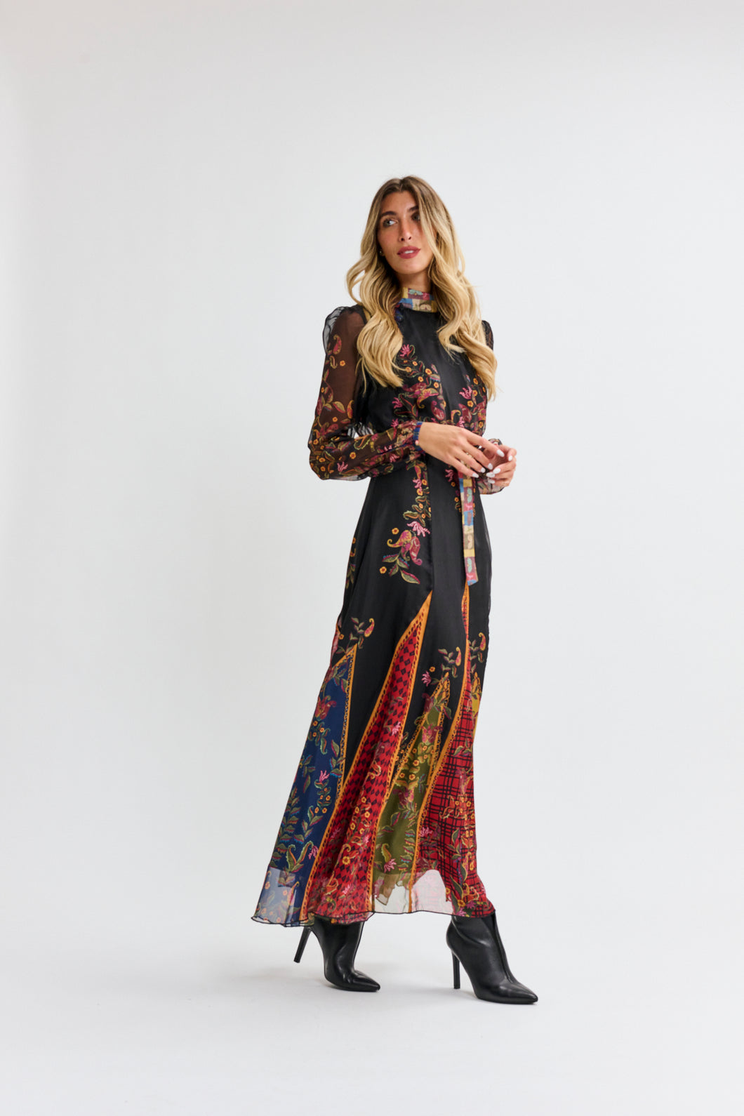 MW Colorful Mixed Media Belted Dress 074146