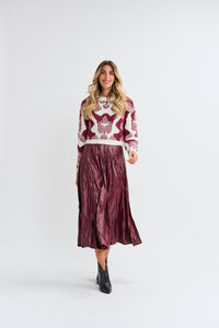 MW Ivory w Wine Knit Top 244270