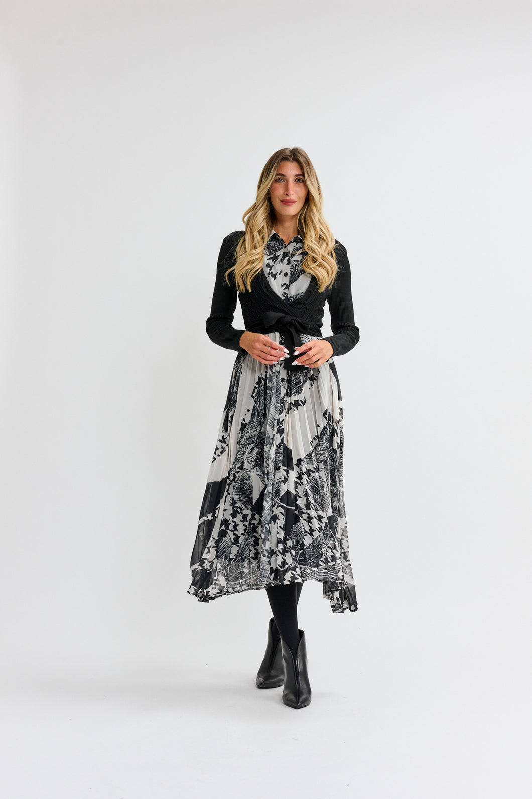 MW Black White Print w Shrug Dress 333928