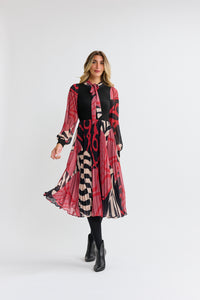 MW Mauve Red Ivory Print Knit Top Dress 333929