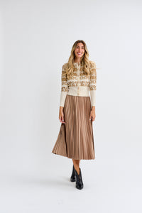 MW Gold Pleated Skirt w Elastic Waist 334042