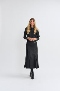 MW Black Godet Skirt w Pearl Trim 334115