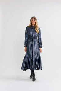 MW Blue Iridescent Pull Tie Dress 334432