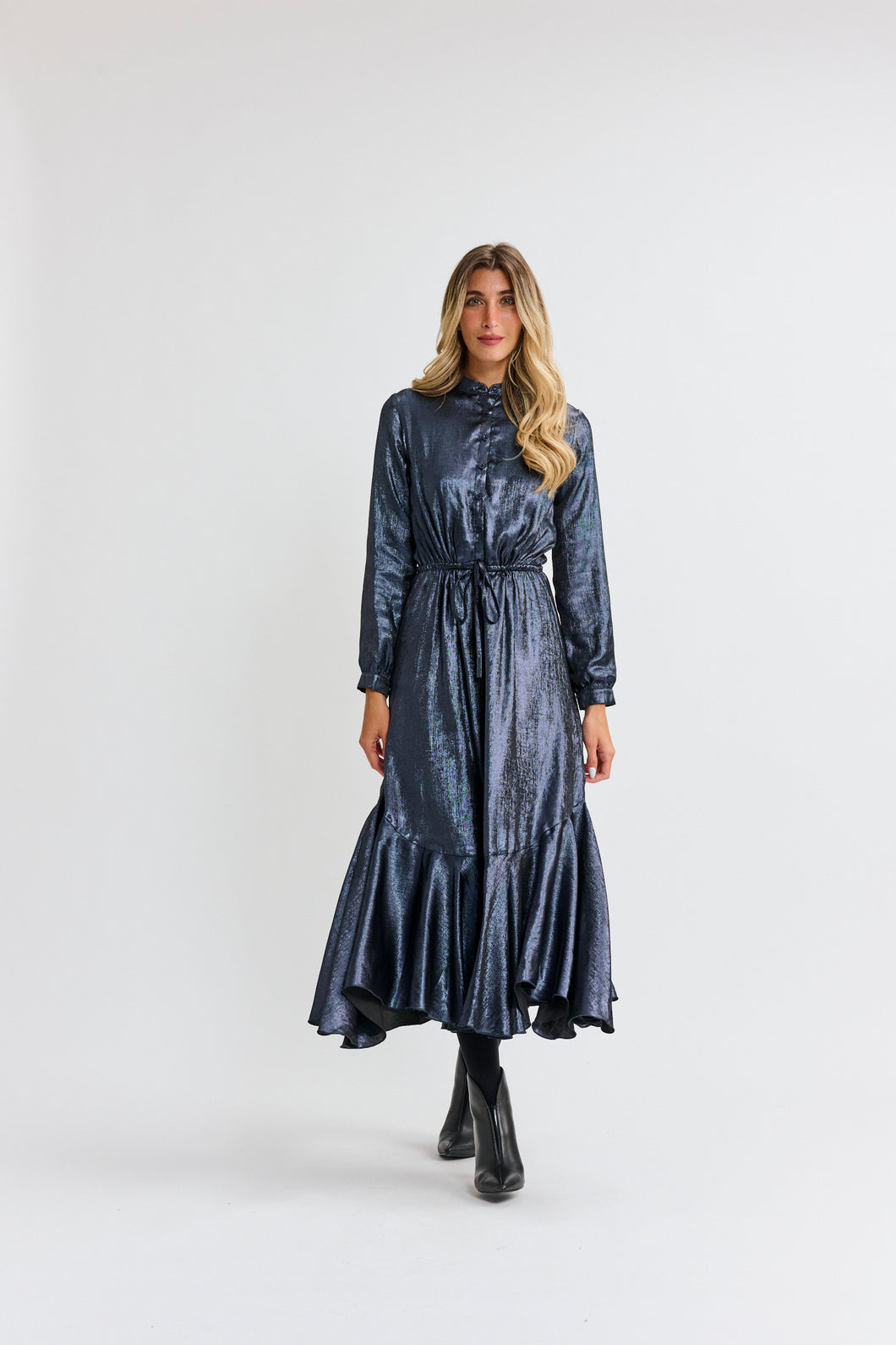 MW Blue Iridescent Pull Tie Dress 334432