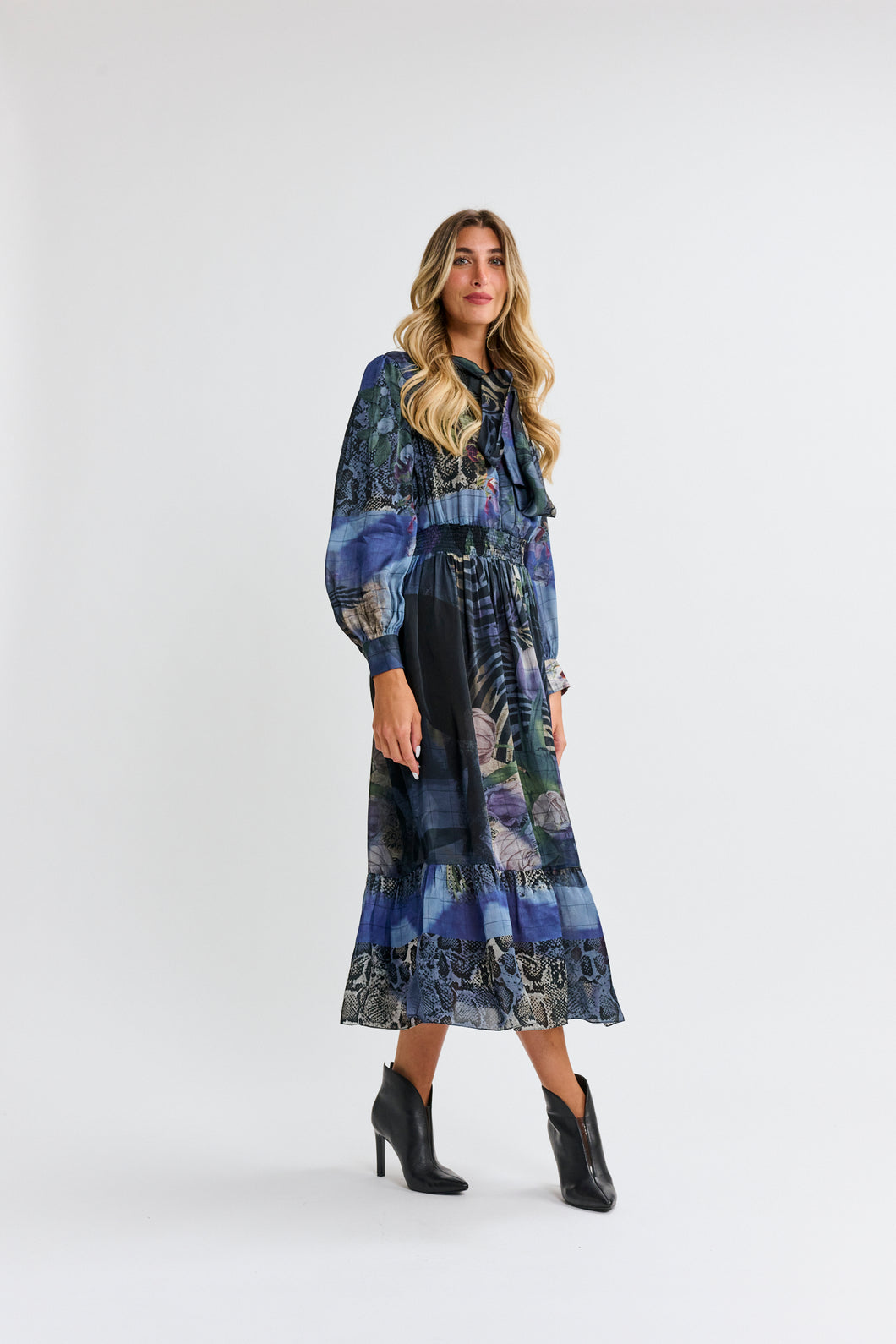 MW Slate Grey Blue Mixed Media Dress 334435