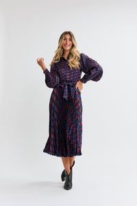 MW Blue w Magenta Print Pleated Dress 443960