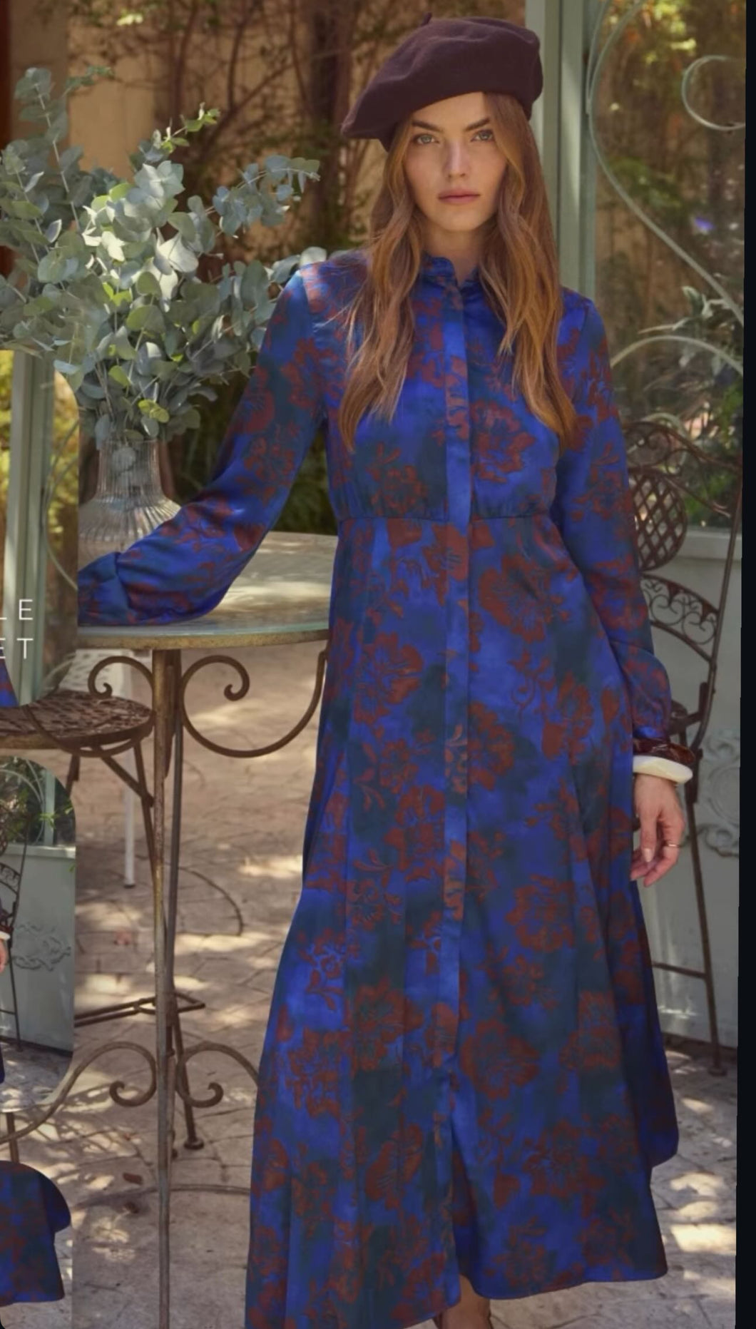 HS Blue and Brown Print Belted Dress