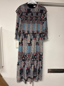 Black Mixed Print Dress w Smock