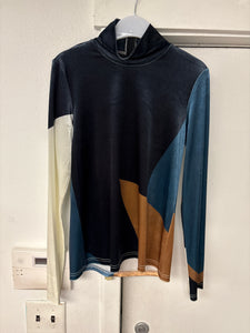 MW Velour Color Blocked Turtleneck Top