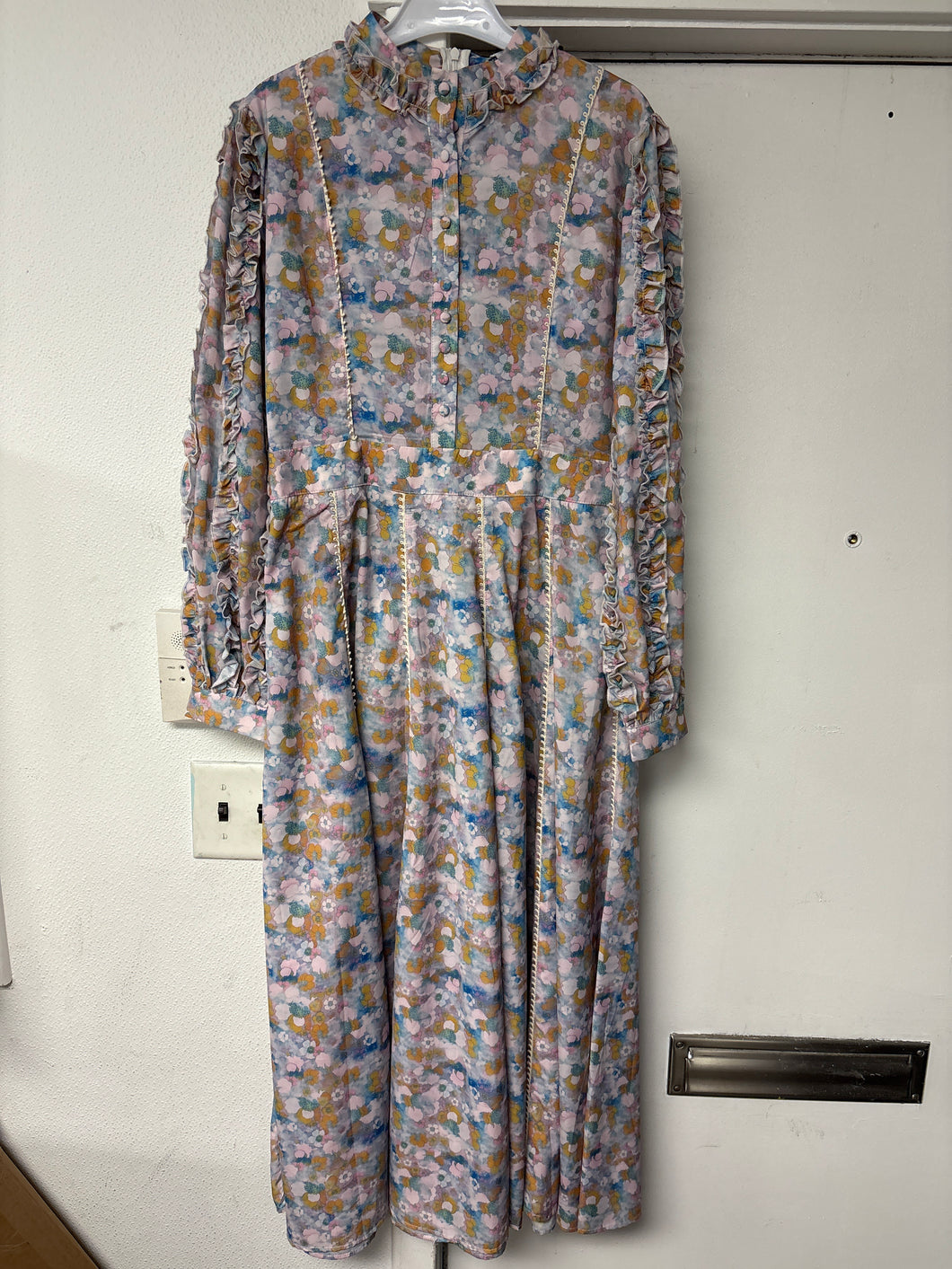 Floral Printed Dress w/ Ivory Trim