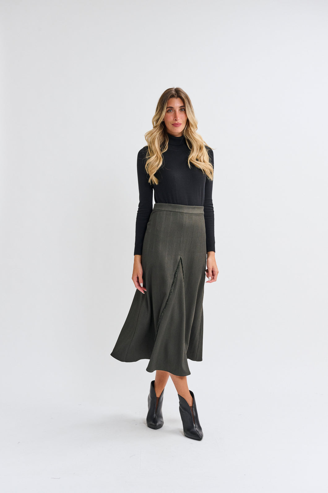 MW Olive Herringbone Skirt 993973-C