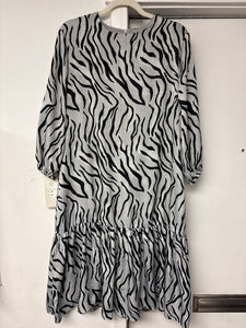 Alyssa Silver Printed Dress w Ruffle