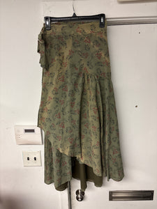 Printed Wrap High Low Skirt Olive