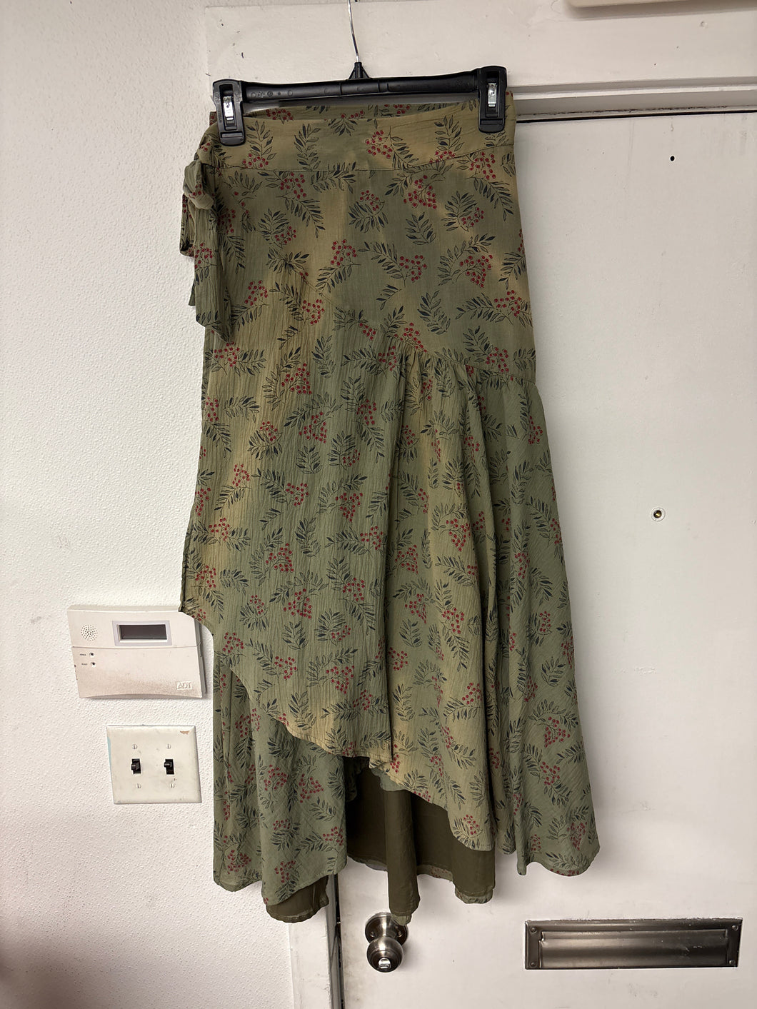 Printed Wrap High Low Skirt Olive
