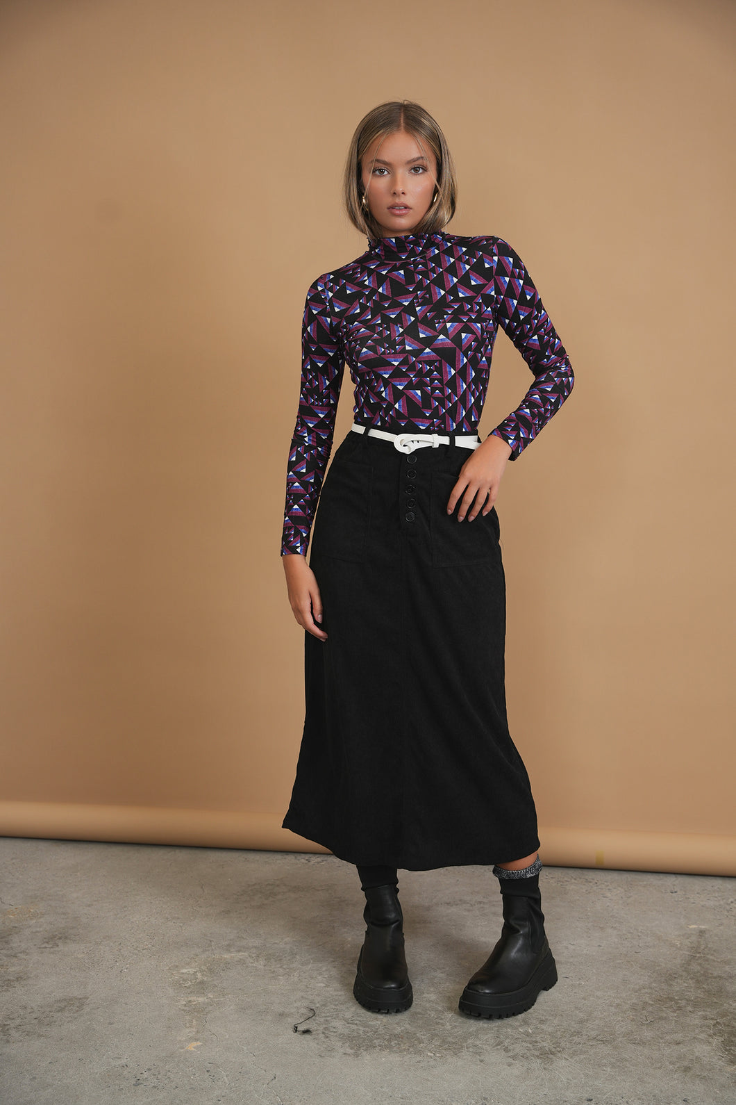 Bliss Straight Corduroy Skirt Black