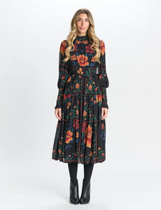 MW BLACK CHIFFON W/ BRIGHT PRINTED FLORAL DRESS 332969