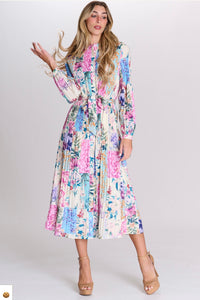 MW Floral Pleated Button Down Dress 332104