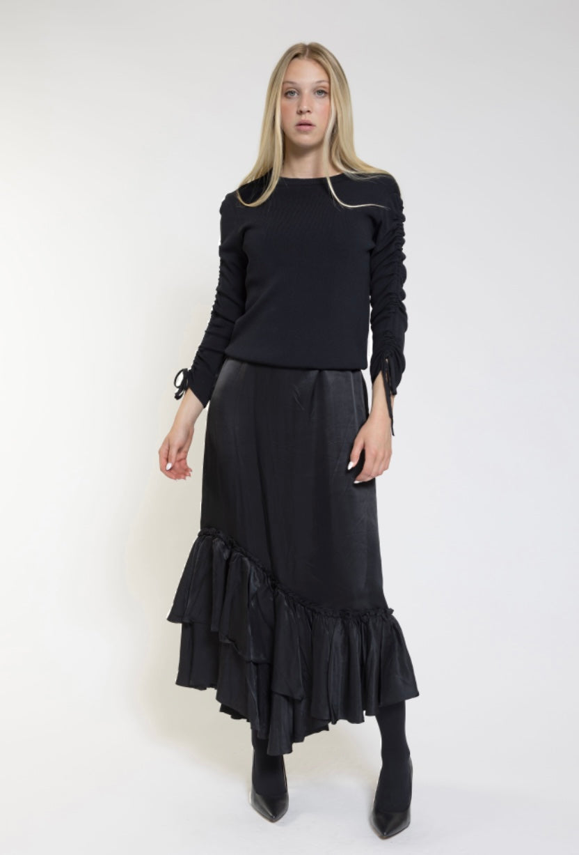 Luella Black Satin Dress w Knit Ruched Top