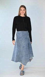 O&E Frayed Asymmetric Denim Skirt