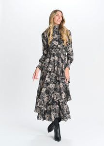 MW GRAY TAUPE BLACK TEXTURED FLORAL DRESS 333158