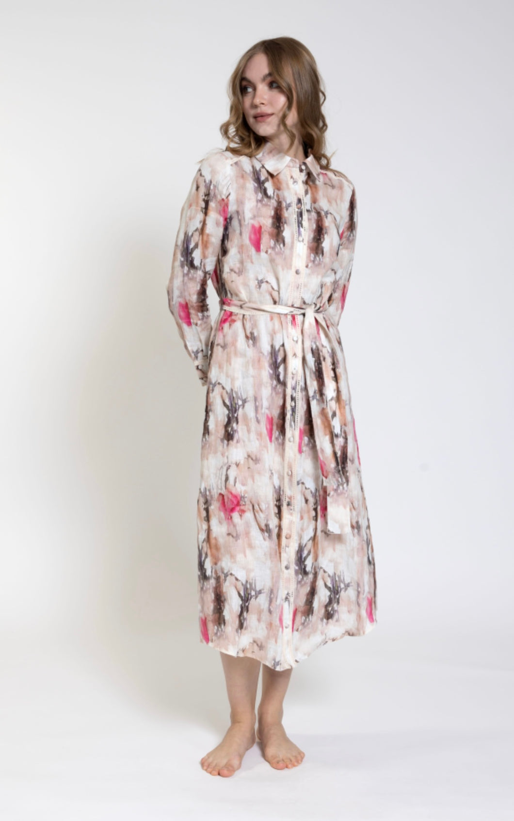 Luella Beige Base Print Dress w Buttons