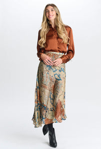 MW TAN W/ COPPER AND BLUE SILK SKIRT 333272