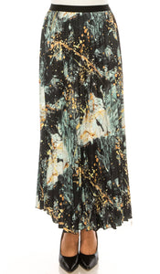 YAL Splatter Print Chiffon Pleated Elastic Skirt