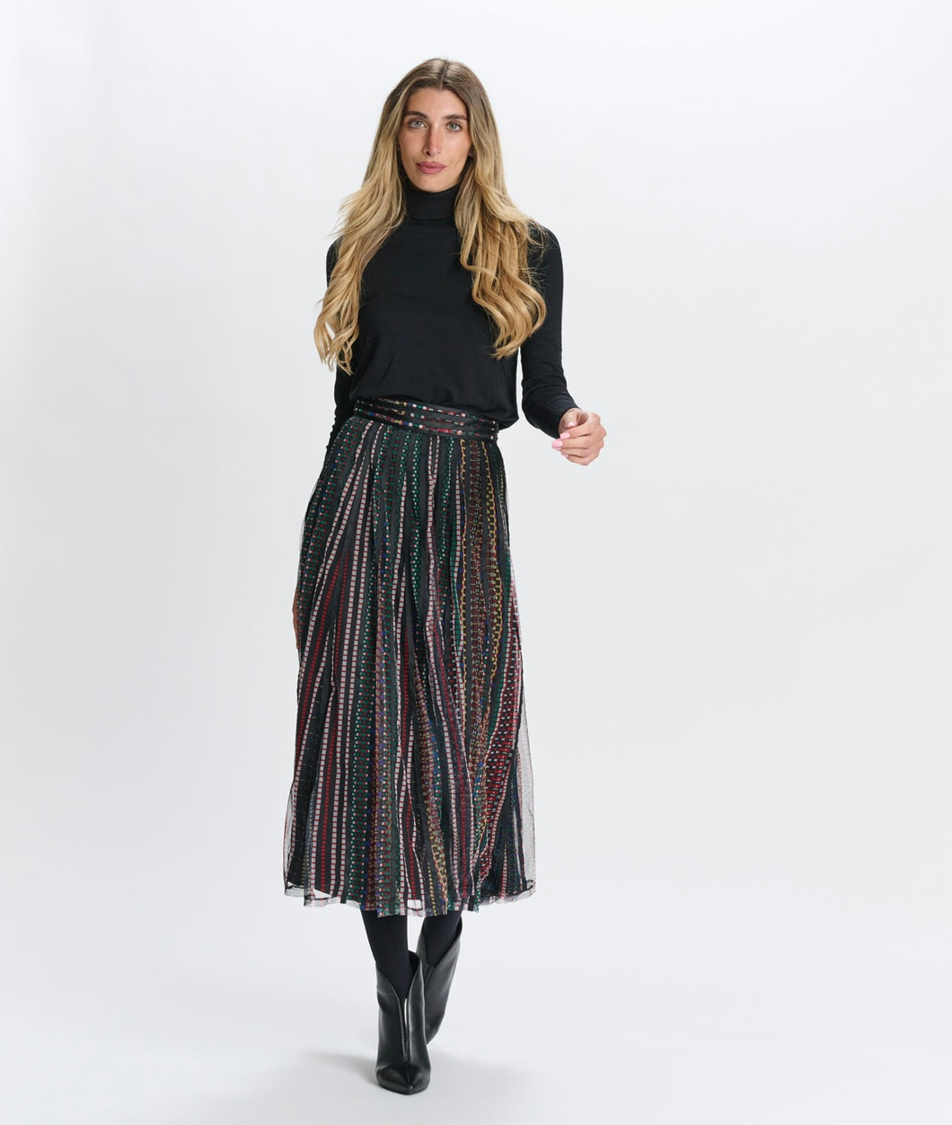 MW PRINTED MESH SKIRT WITH RIBBON BIAS 333106