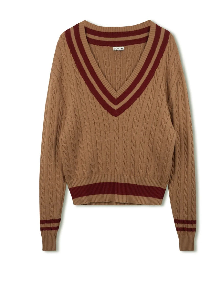 Point Chunky Knit Varsity Sweater