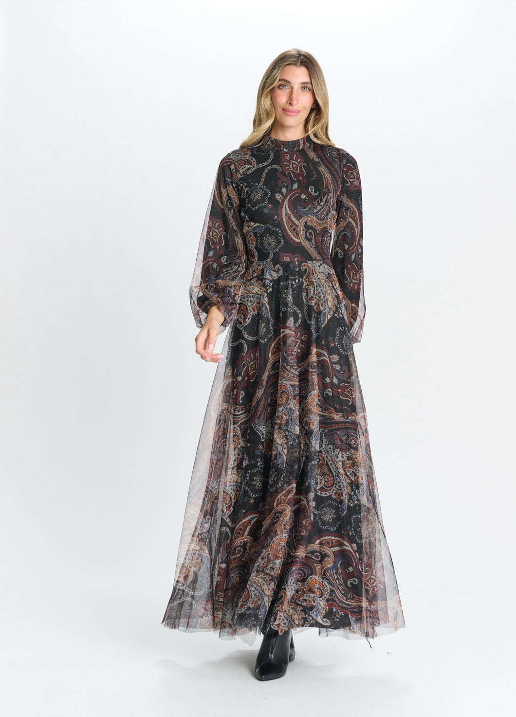 MW BROWN PAISLEY TULLE DRESS 442978