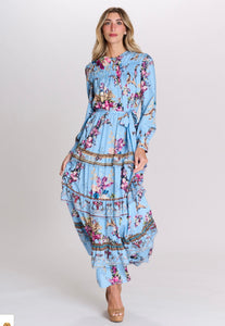 MW Light Blue W Burgundy Floral Dress 332467