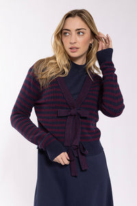 O&E Striped Bow Closure Cardi