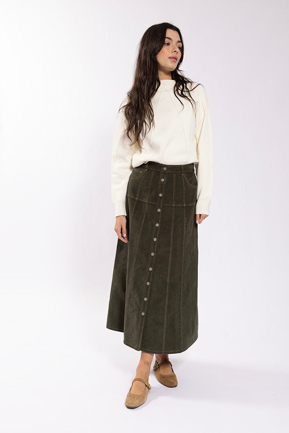 O&E Buttondown Corduroy Skirt