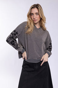 O&E Velvet Floral Print Sweatshirt