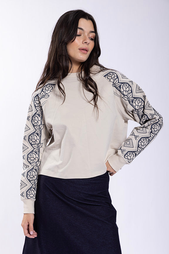 O&E Embroidered Roses Sleeve Sweatshirt