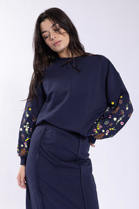O&E Embroidered Floral Sleeve Sweatshirt