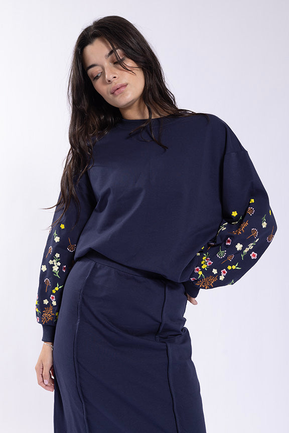O&E Embroidered Floral Sleeve Sweatshirt