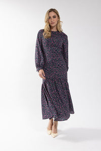 O&E Floral Curved Drop Ruffle Dress